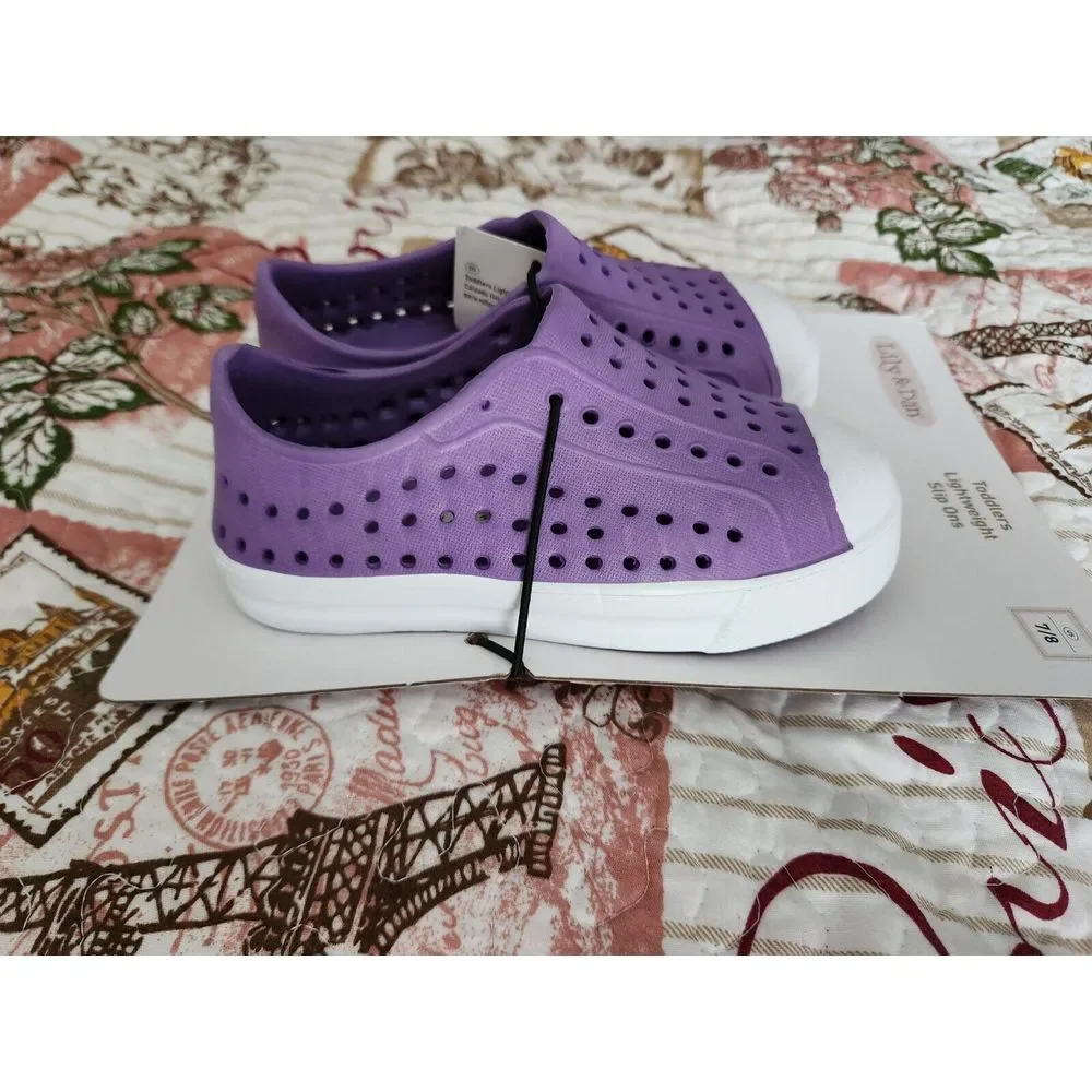 Lily & Dan Girl's Lightweight Slip On Water Shoes Beach Pool Sandals  Purple 7/8